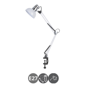 Lámpara flexo articulable E27 pinza ajustable blanco