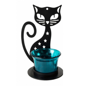 Porta velas metálico GATO azul