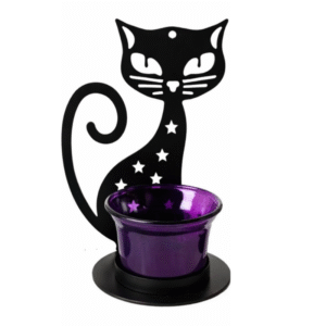 Porta velas metálico GATO morado