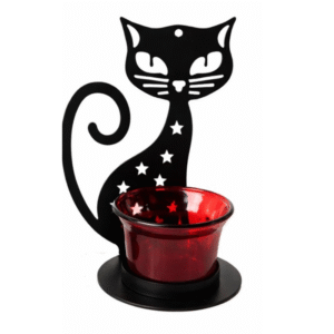 Porta velas metálico GATO rojo